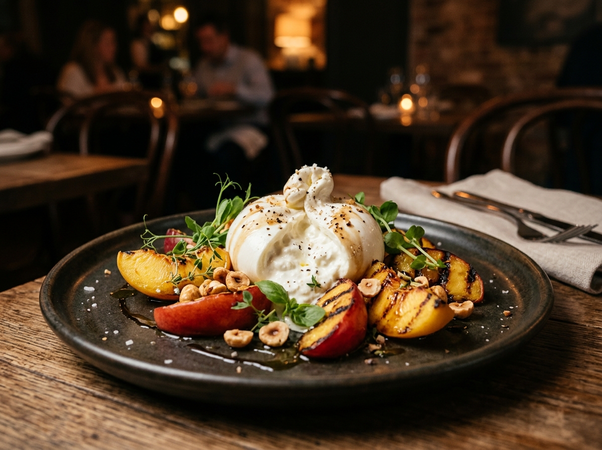 Burrata, stone fruit, toasted hazelnut